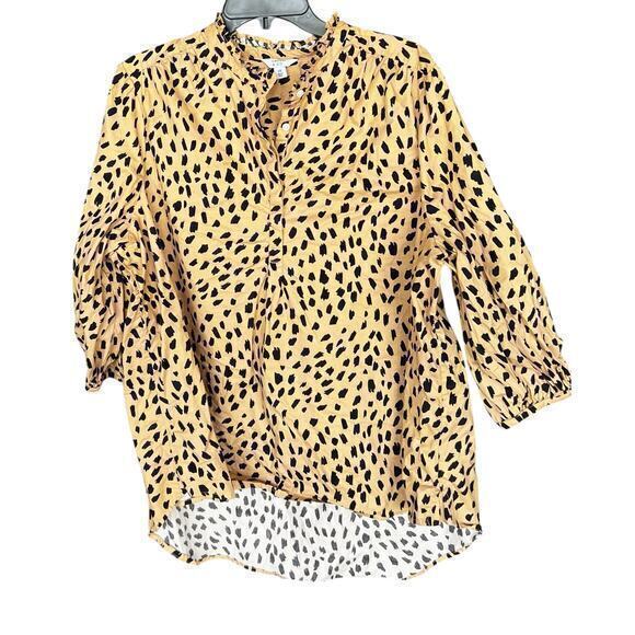 Crown & Ivy Tops - CROWN & IVY 3/4 puff sleeve leopard animal print tan black top plus sz 2XL XXL
